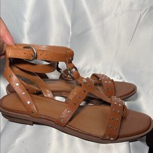Brown Leather Studded Sandals